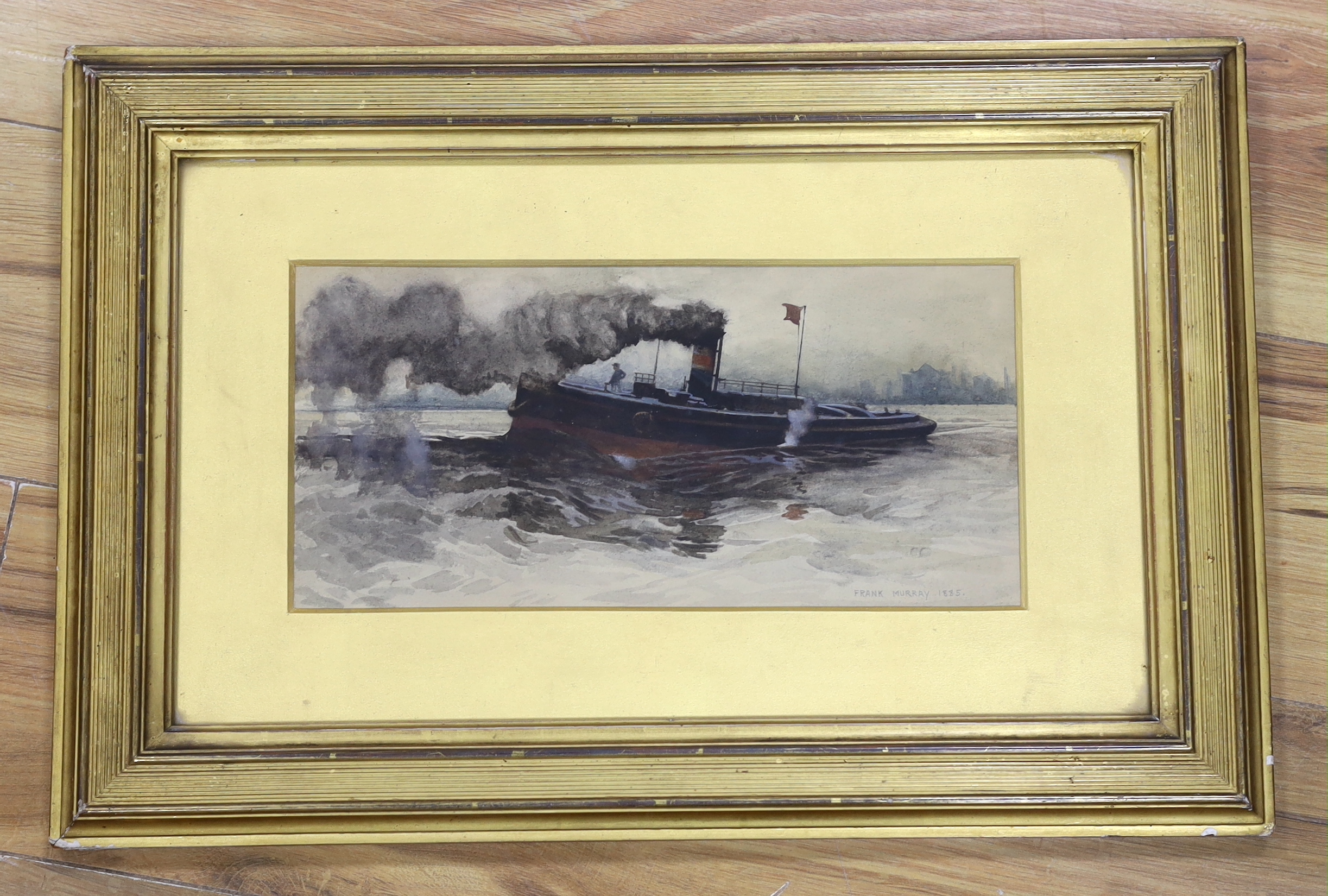Frank Murray (19th. C), watercolour, ‘Bound for the Nore’, signed and dated 1885, Royal Institute of Painters in Watercolours inscribed label verso, 14 x 31cm